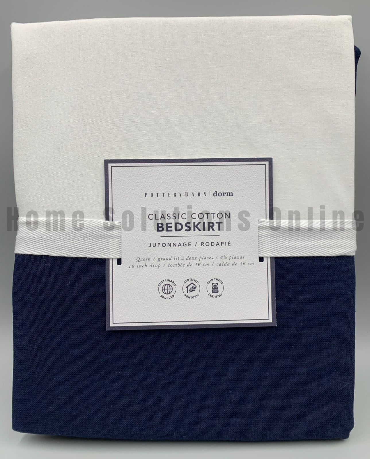 Pottery Barn Teen Classic Cotton Bed Skirt Navy Queen 18" DROP #B3008