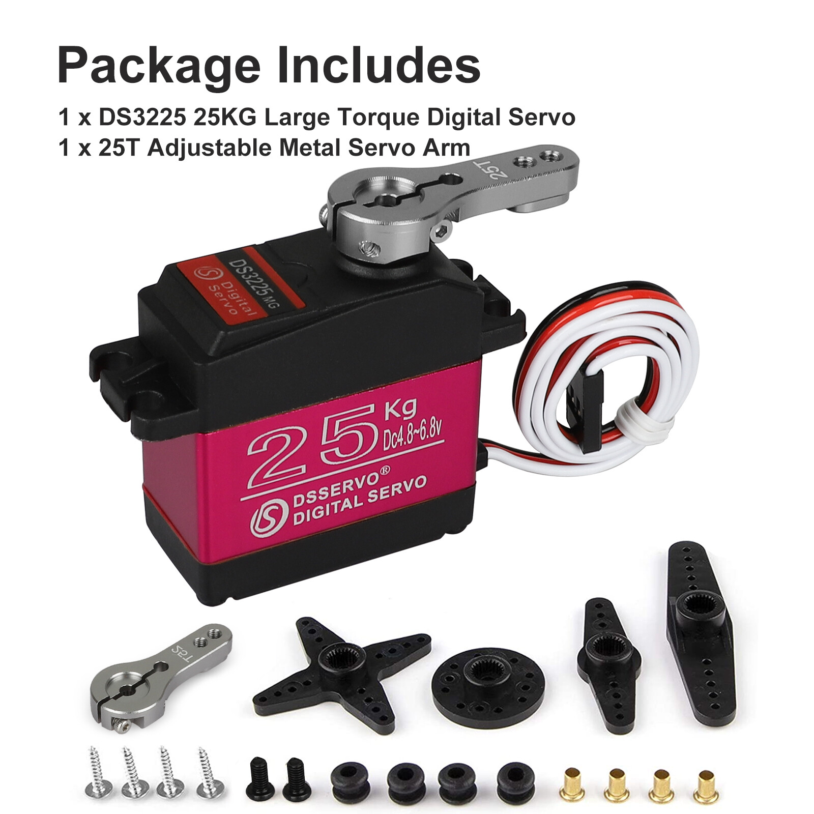 DS3225 25KG Metal Gear Digital Servo Waterproof High Torque for 1/8 1/10 RC Car