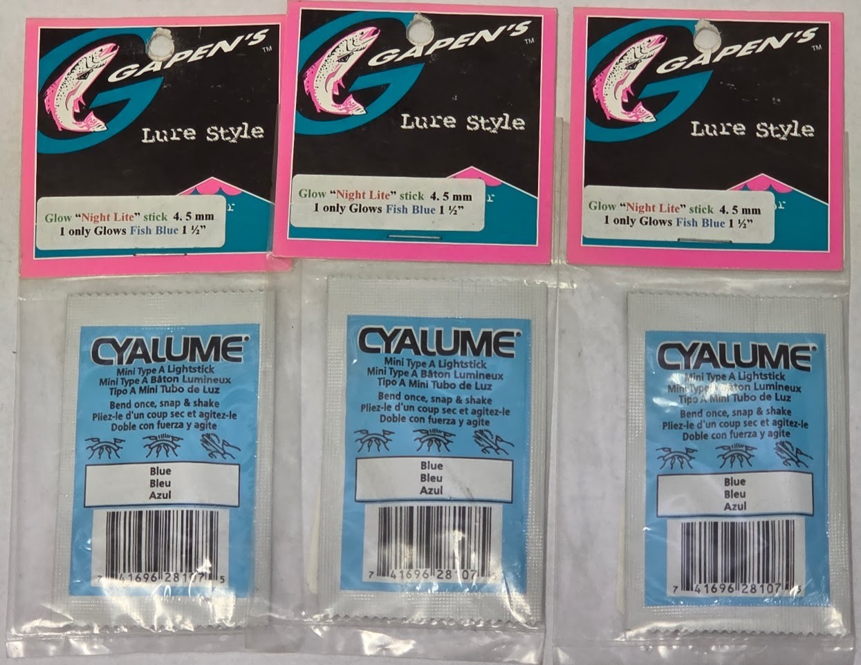 3 Cyalume Mini Type A Lightstick 4.5 mm 1 1/2" Night Lite Glow Sticks Fish Blue
