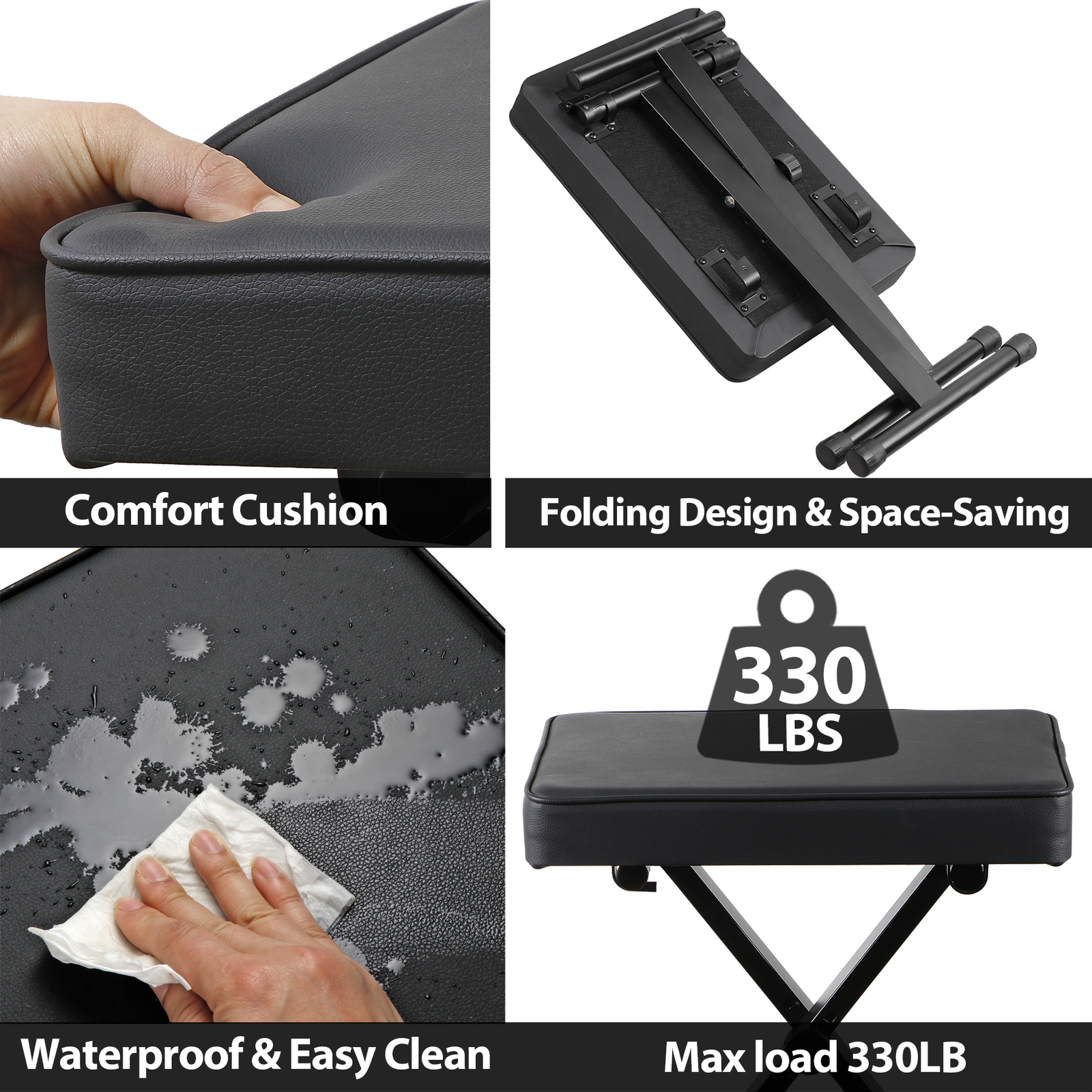 Keyboard Bench X-Style Piano Bench Adjustable Height Thickness Padded Chair Seat