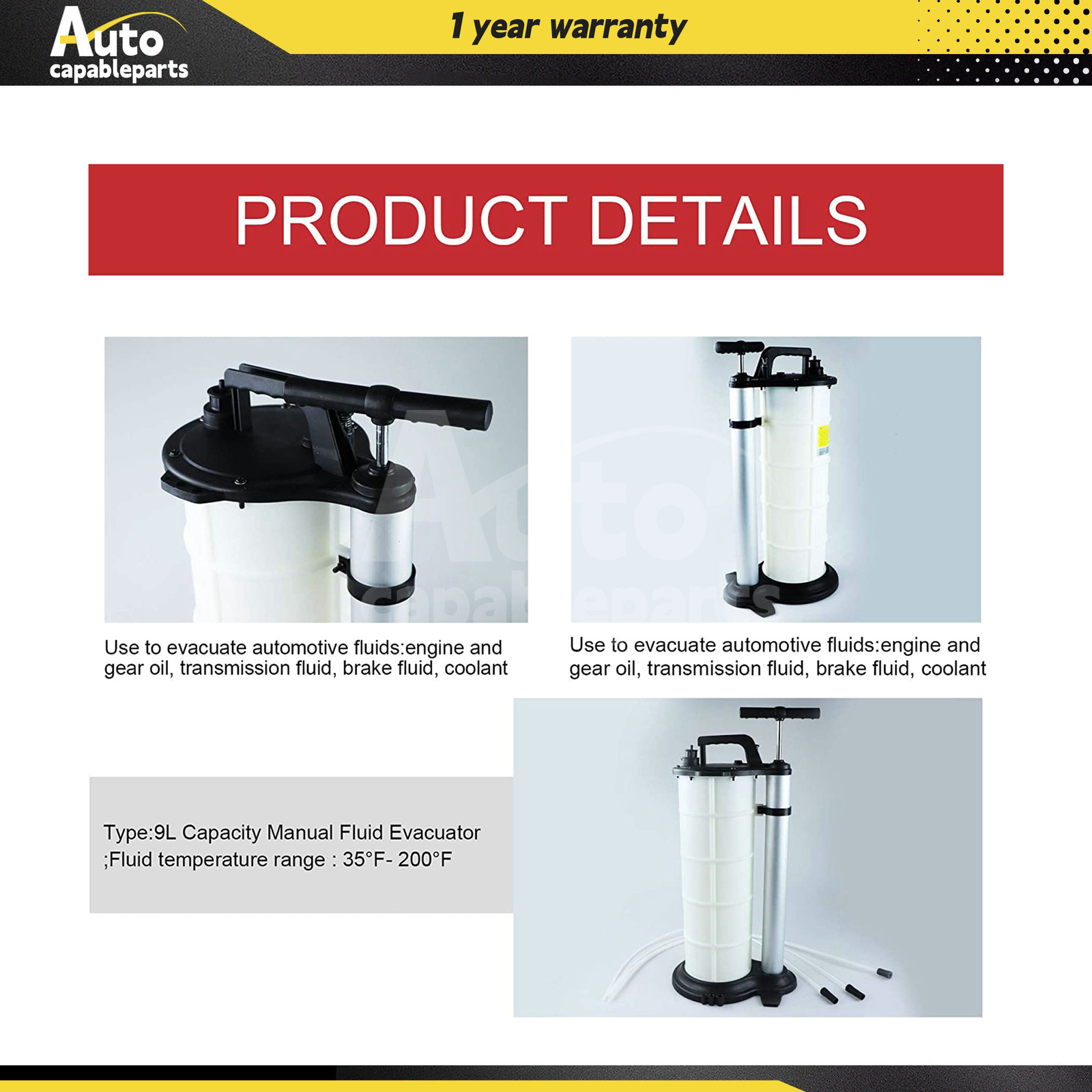 9 Liter Fluid Extractor Oil Changer Manual Hand Operated Vacuum Transfer Pump