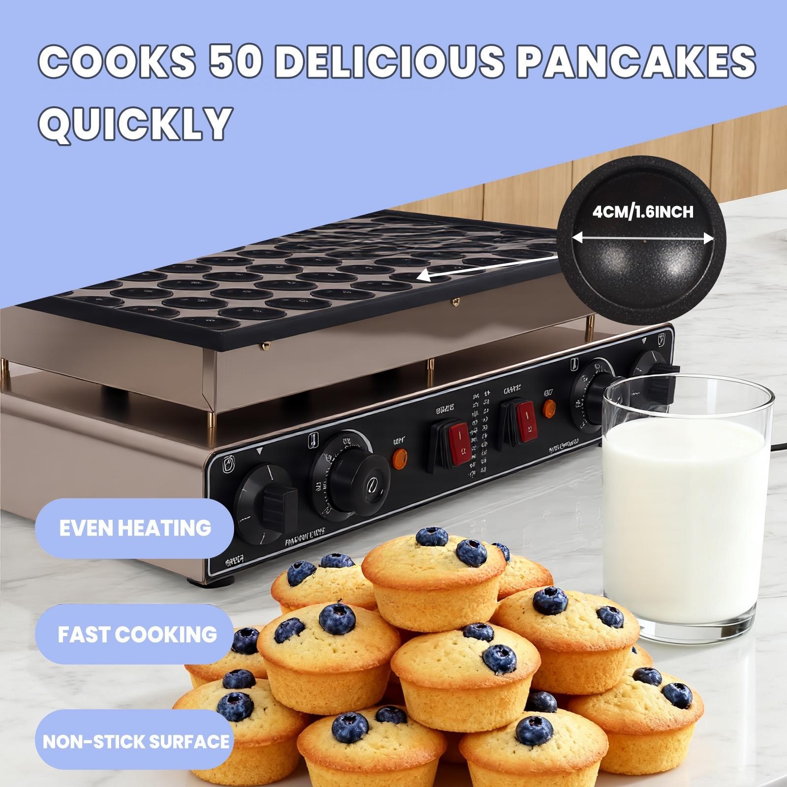 50 pcs Commercial Mini Pancake Maker, 110V Stainless Steel Pancake Maker Machine