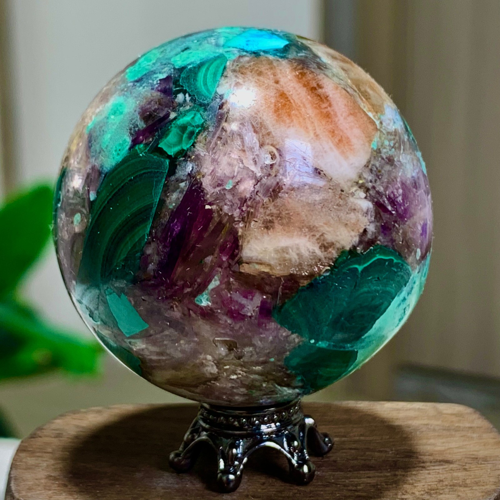 91G Newly discovered rare malachite purple mica symbiotic sphere restoration