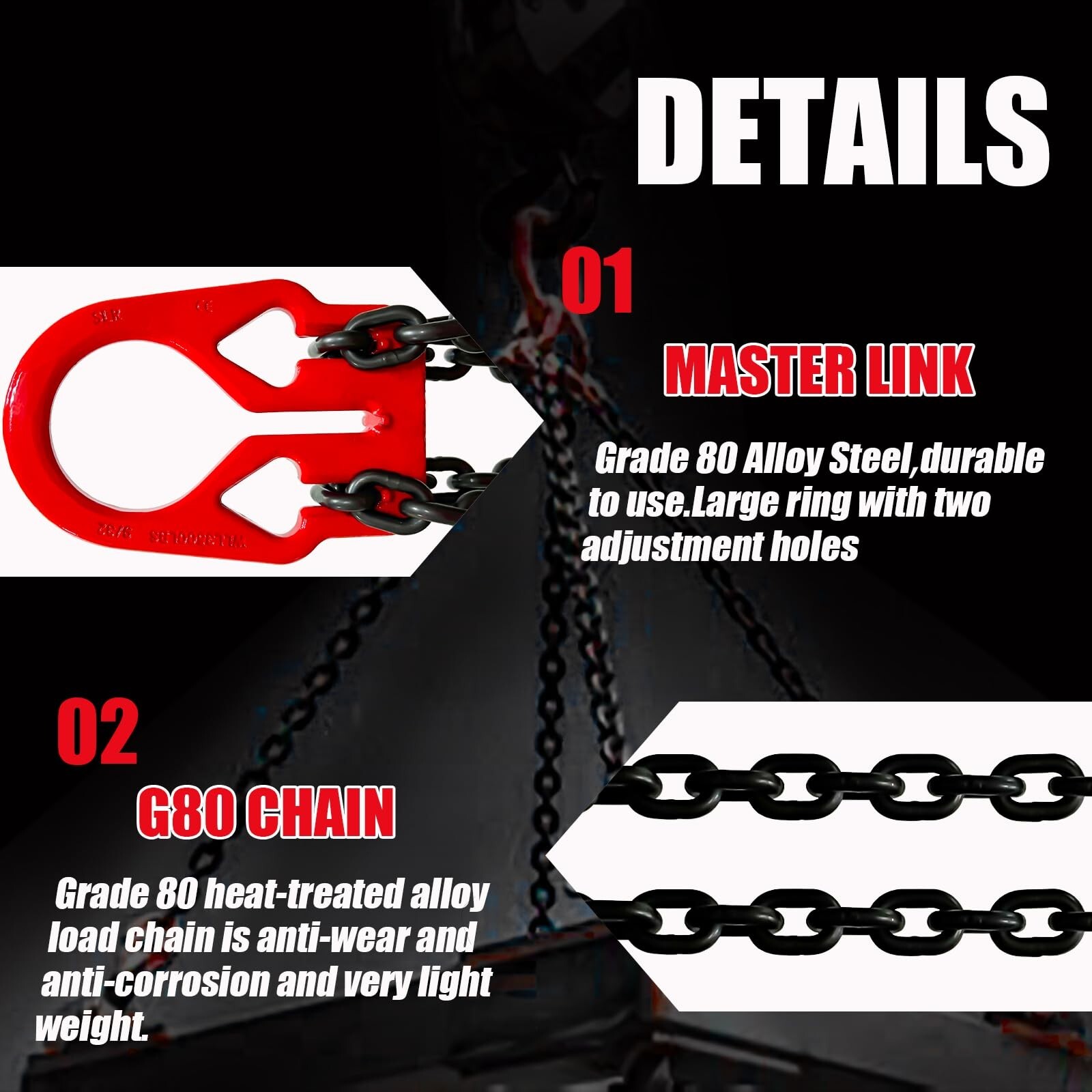 FITHOIST Adjustable Chain Sling, 3.18 T G80 Alloy Steel 2 Way Chain Slings
