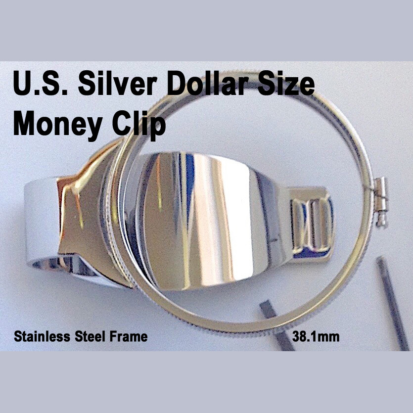 Silver Dollar Size Money Clip Stainless Coin Holder Bezel Morgan Peace Liberty ✅