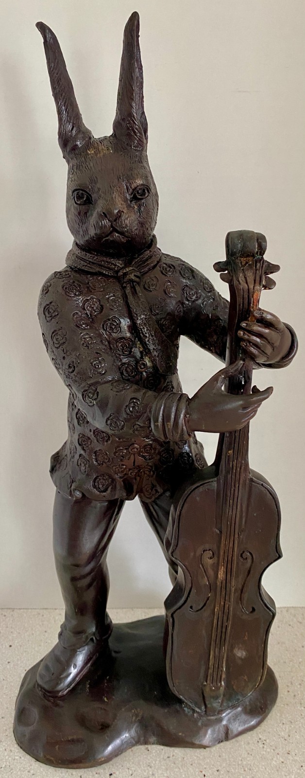 Vtg 17" Bronze Anthropomorphic Rabbit Sculpture Playing Cello Maitland Smith MCM