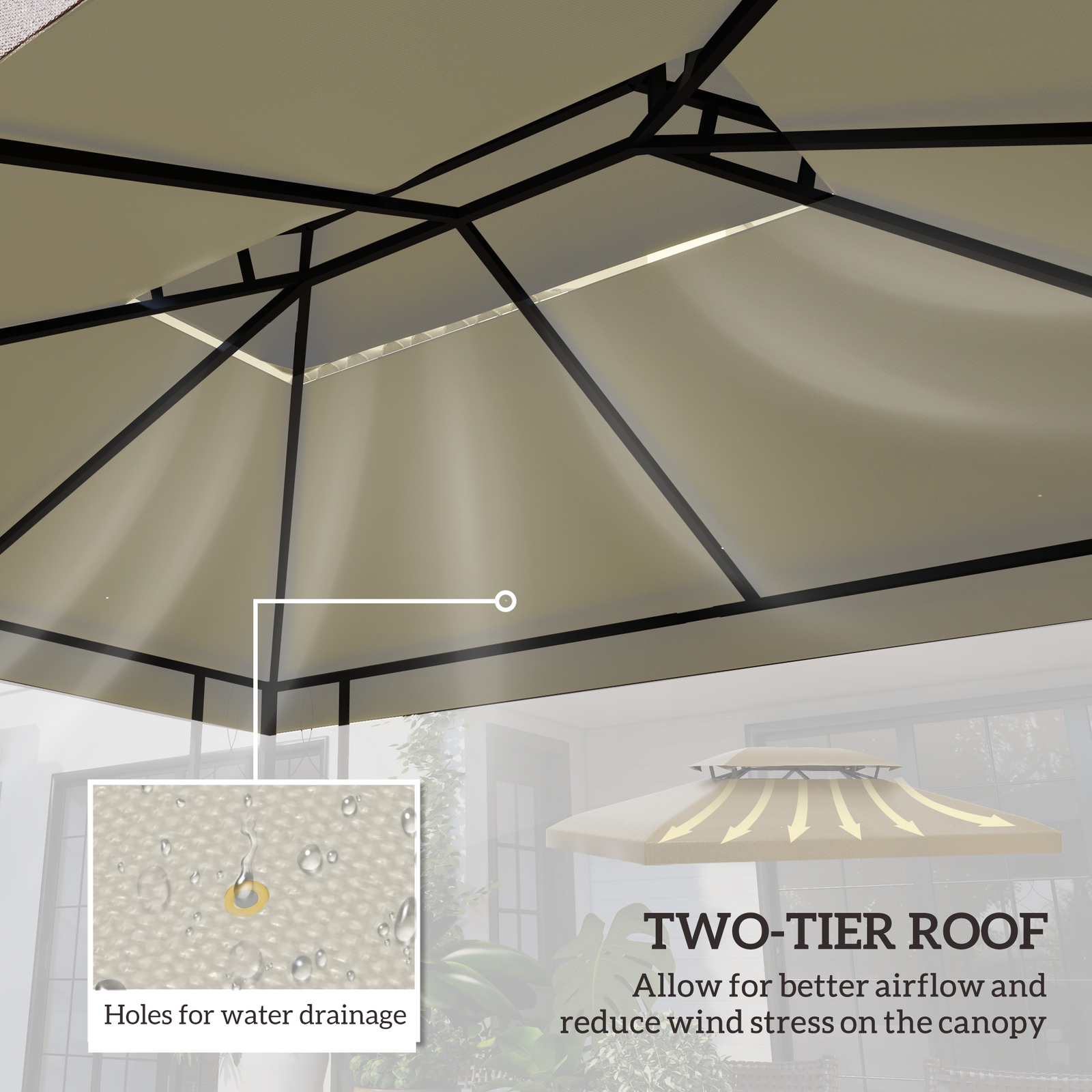 13' x 10' 2-Tier Gazebo Canopy Top Cover Replacement for Patio, Cream White