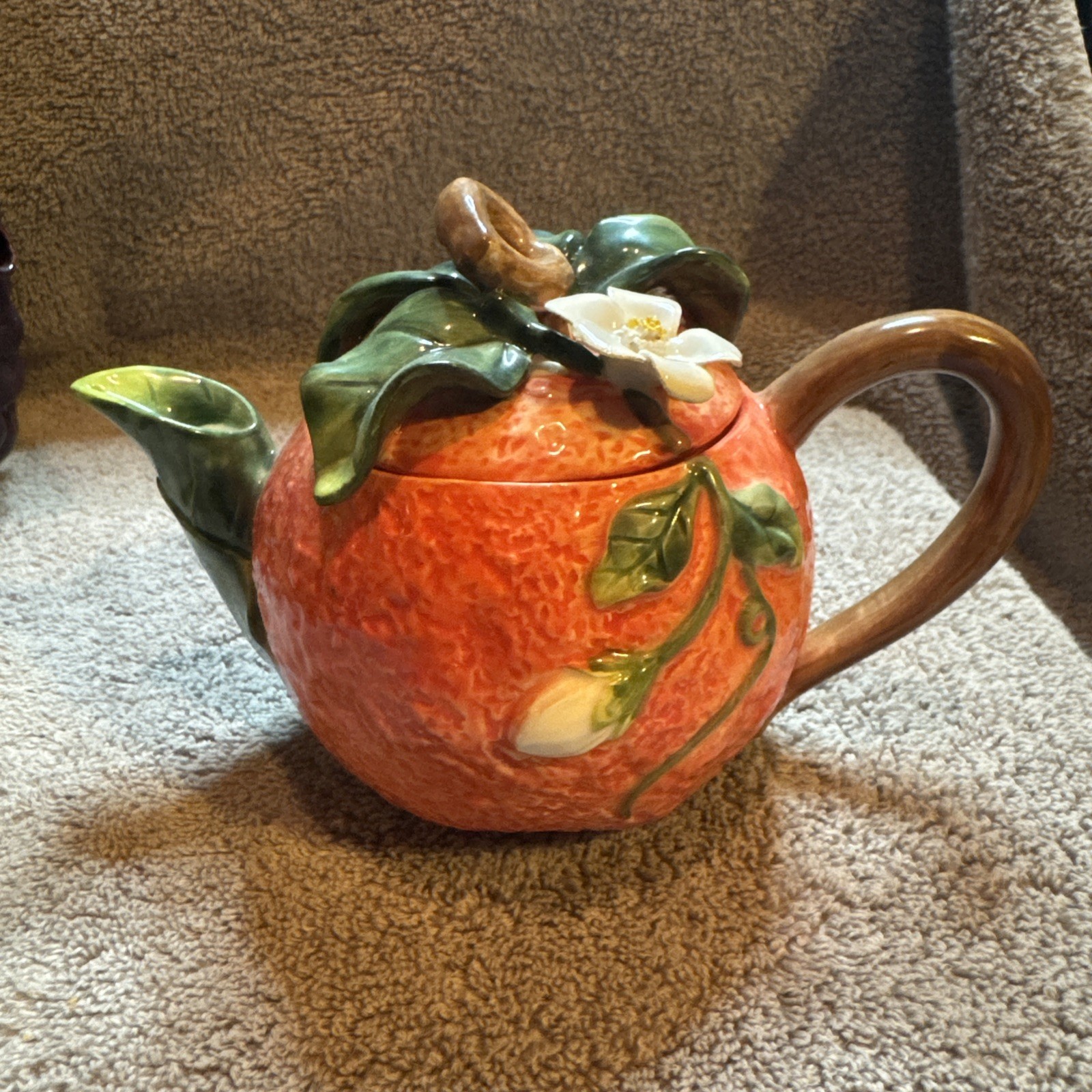 Vtg Lot 6 Ceramic Fruit Teapots: Pear P/apple Peach Pomegranate Watermelon Grape