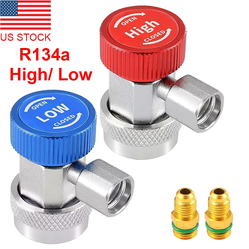 R134A AC Service Coupler Set, Red Blue High Low Side Adapter 1/4" Flare