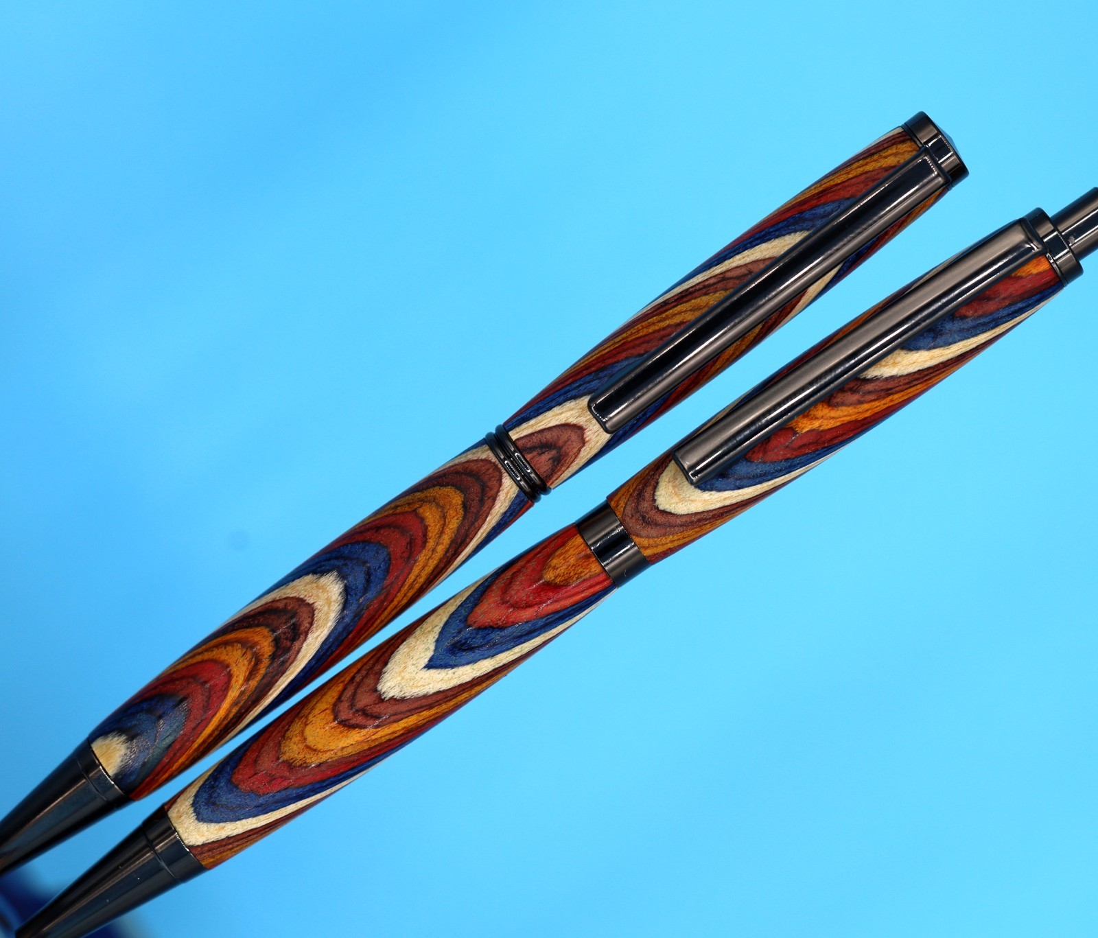 Handcrafted Slimline Pen & Pencil Set  in Gun Metal, Color Grain Wood & Zip Case