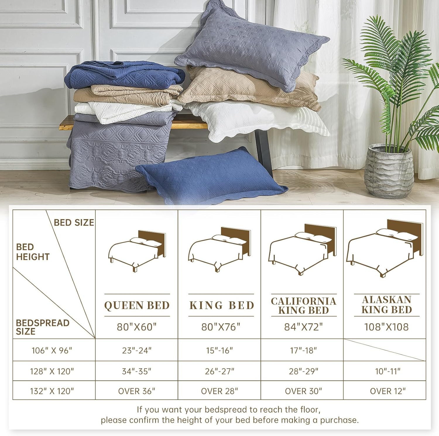 Alaskan King Bedspread Set - Oversized King Bedspreads, 132X120 Inches, Extra Wi