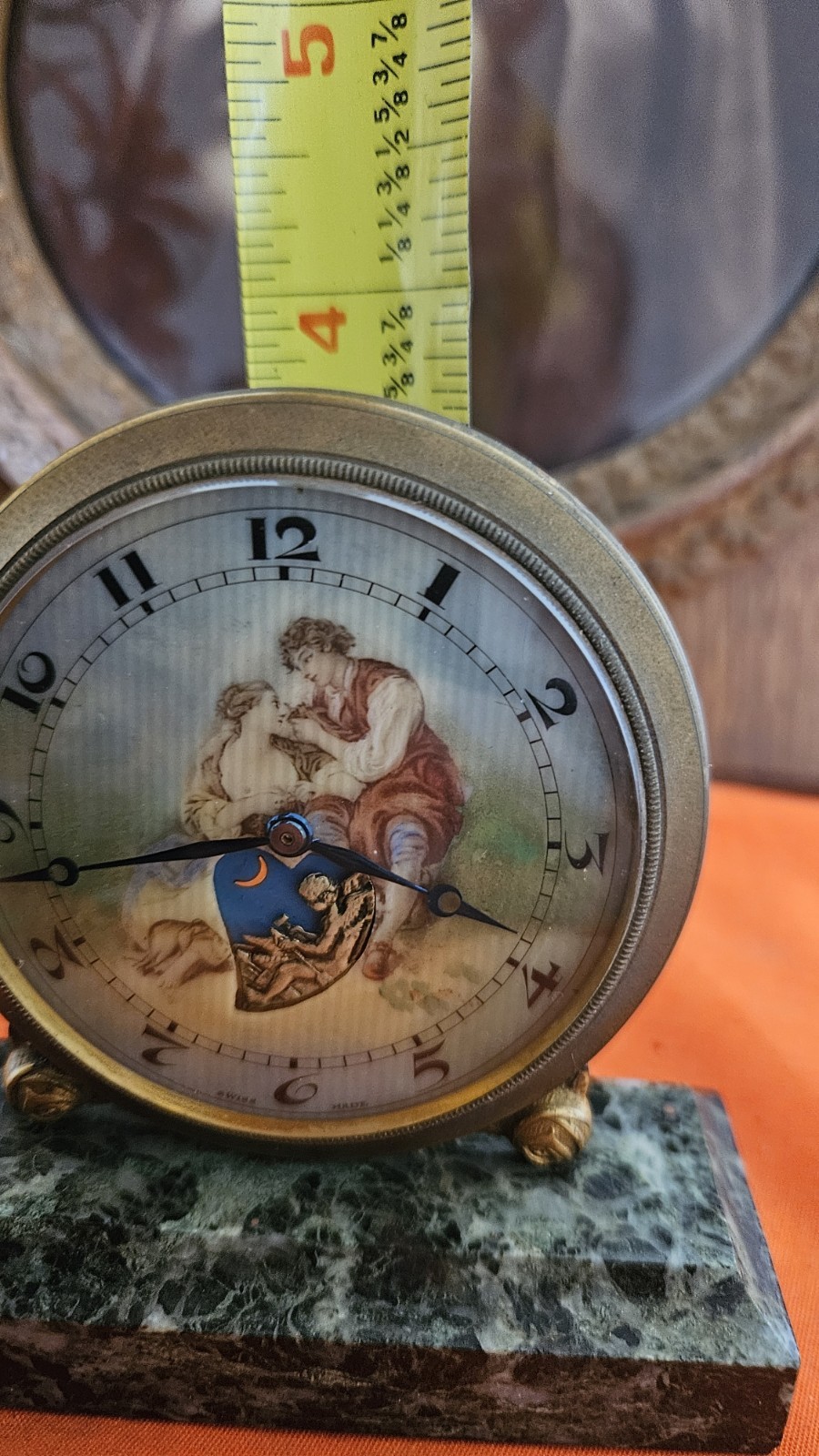 Vintage Swiss Desk Clock Animated Hand Painted, Working, Le Petit Ferguson.