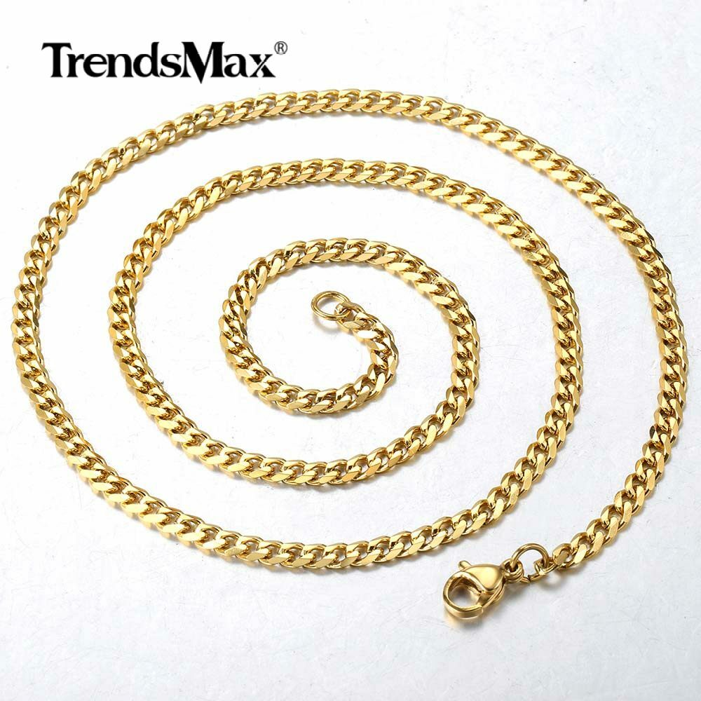 14K Gold Plated Stainless Steel Cuban Curb Chain Necklace Bracelet 3/5/7/9/11mm