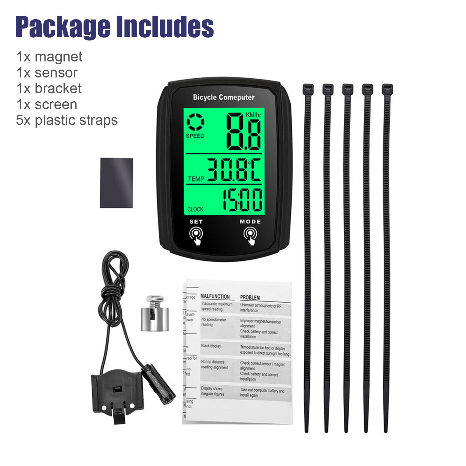 Waterproof Wired LCD Digital Cycle Bike Computer Bicycle Speedometer Odometer US