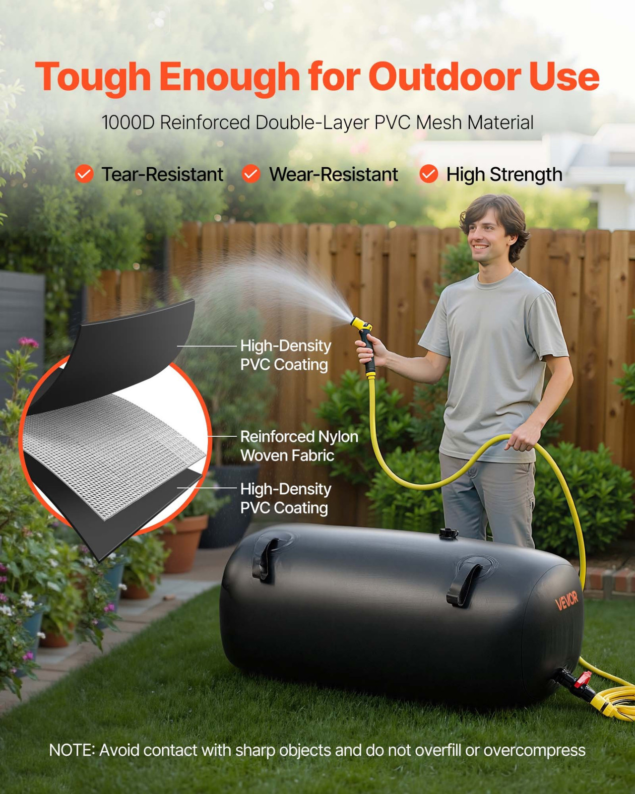 Water Storage Bladder, 30 Gal Collapsible Water Storage Bag, Black