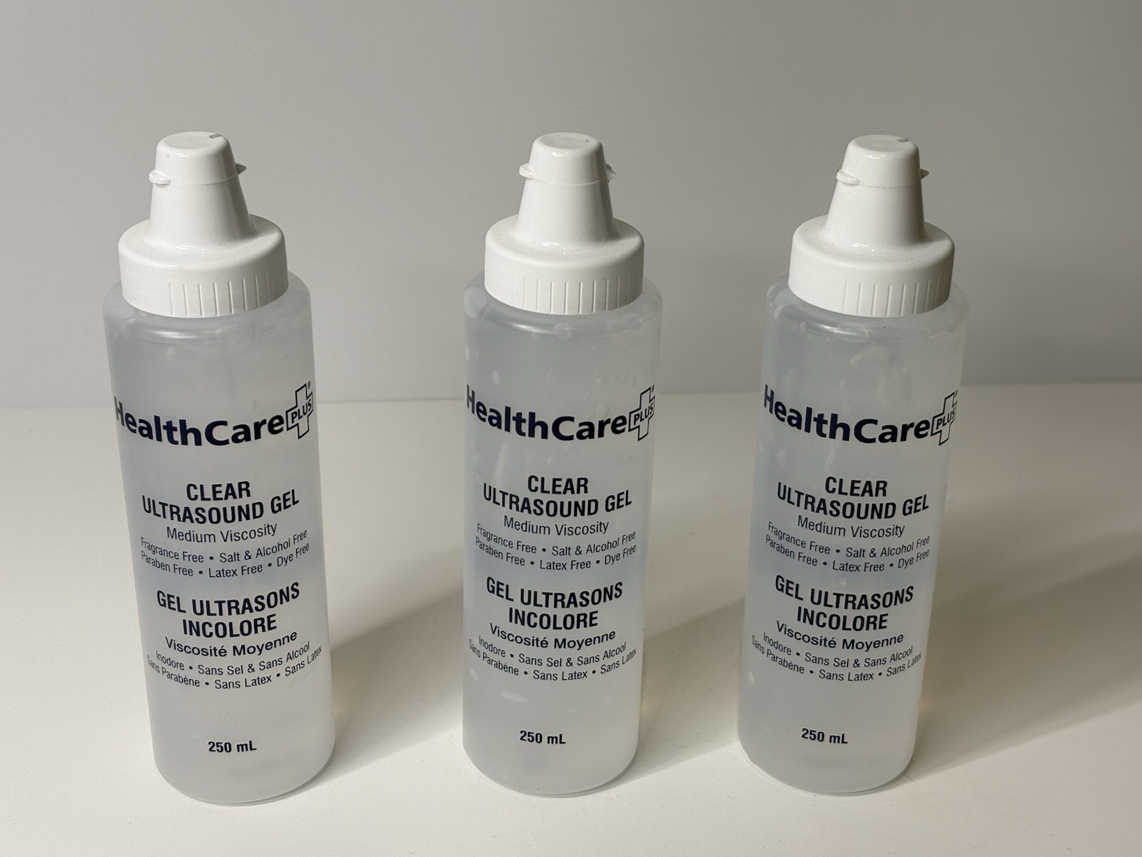 HealthCare+ Clear Ultrasound Gel 250mL – Case of 24 Bottles – Exp 06/2026