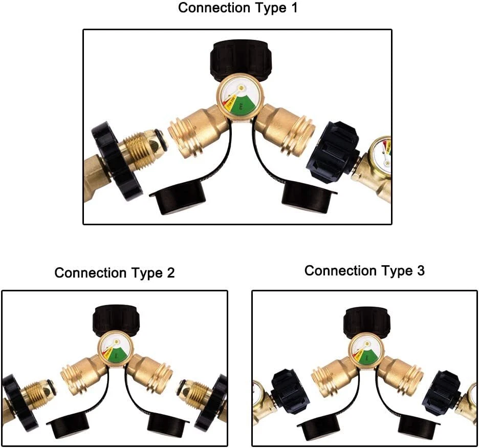 Propane Tank Y Splitter Adapter 2 Way LP Gas Tee Connector with Gauge