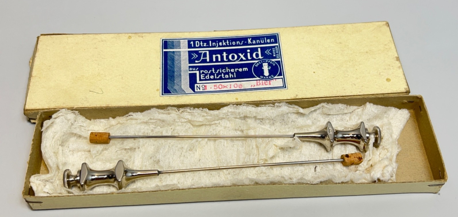 2x Big Antique Medical Blood Letting Surgery Transfusion Needles Trockar  5.5''