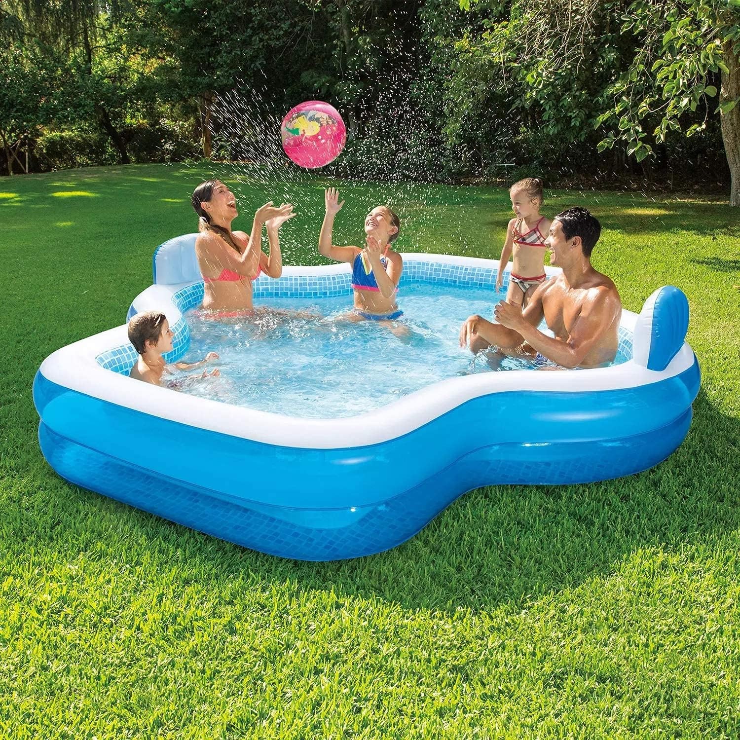 Members Mark Elegant Family Inflatable Pool 10ft 2 Seats Backrests Blue
