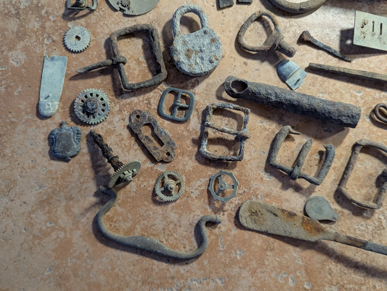 Dug Relics Vintage Iron Axle Grease Tin Door Knob Barrel Spigot Brass Ruler