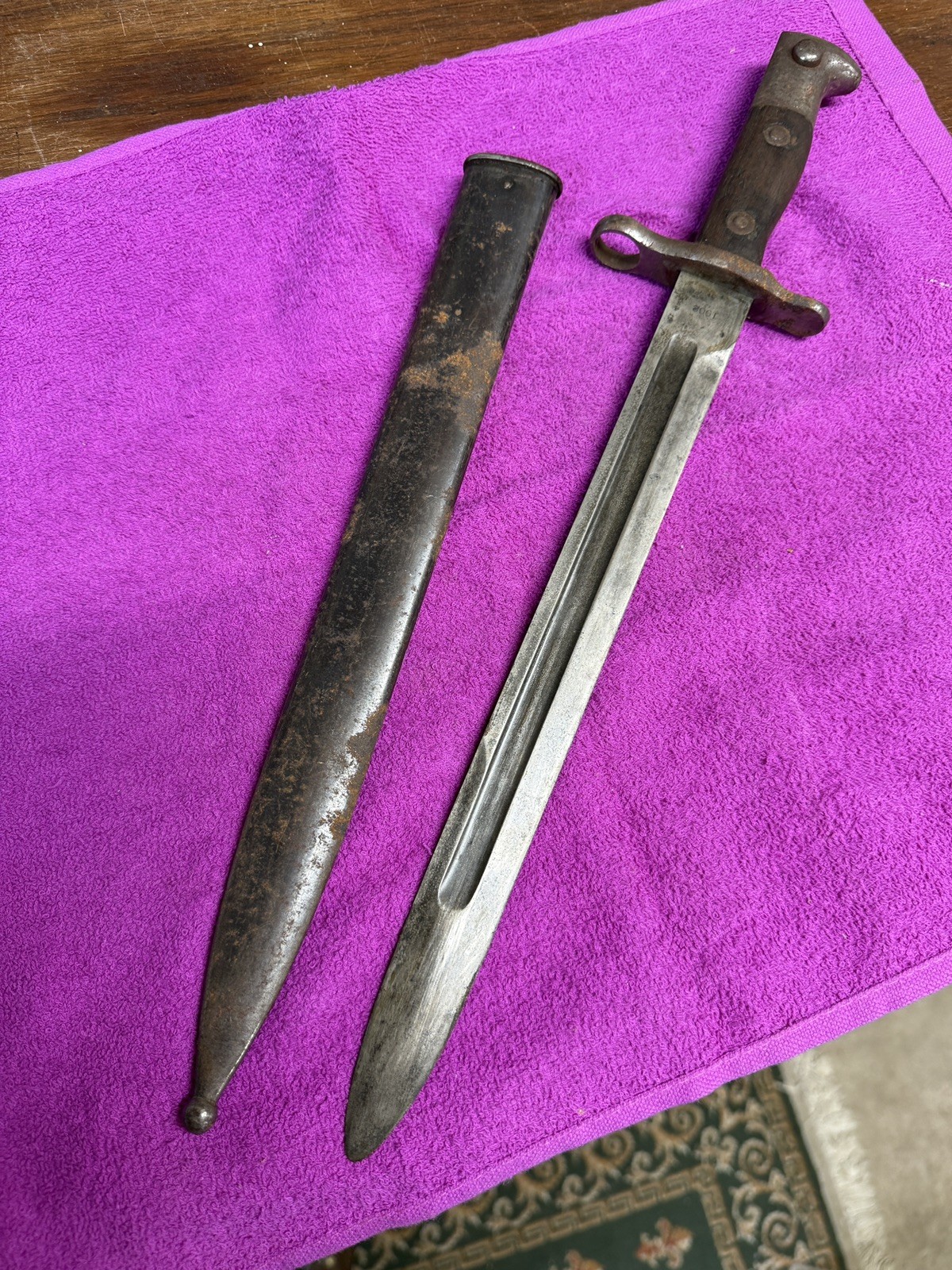 US ARMY PRE WWI US KRAG JORGENSEN BAYONET-DATED 1902-WITH SCABBARD