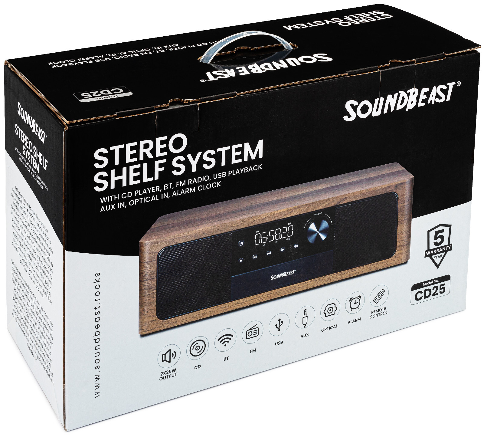SoundBeast Stereo Shelf System CD Player, Bluetooth, FM Radio, USB Playback, Aux