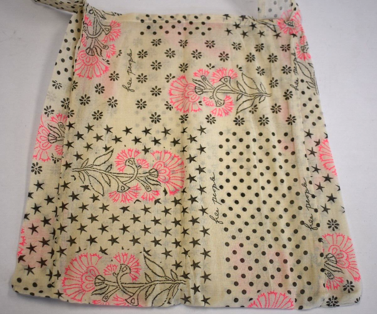 Free People Linen Cloth Lightweight Shopping Tote Bag Tan Pink Paisley Boho