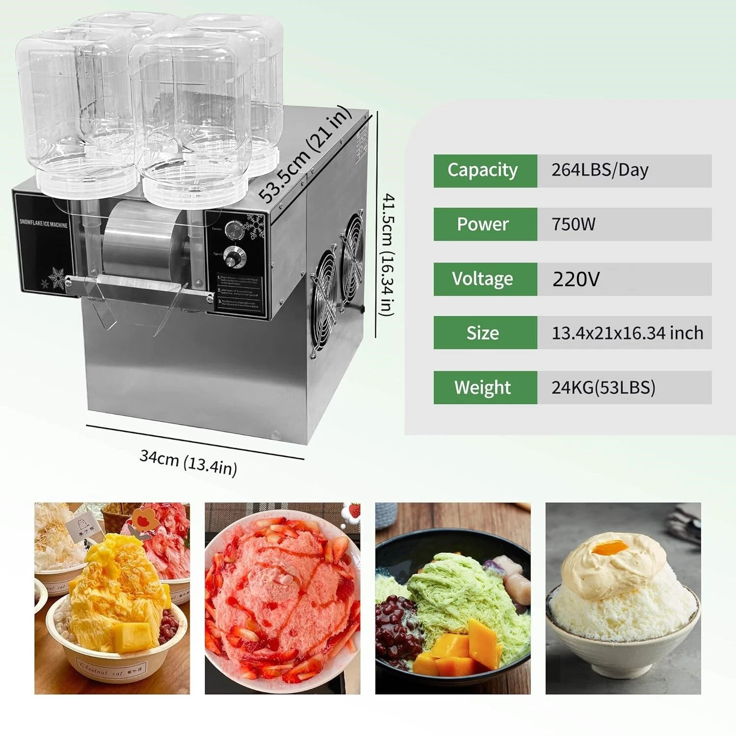 4Barrels Snowflake Ice Machine SnowCone Maker AirCooling System SmartTouchScreen