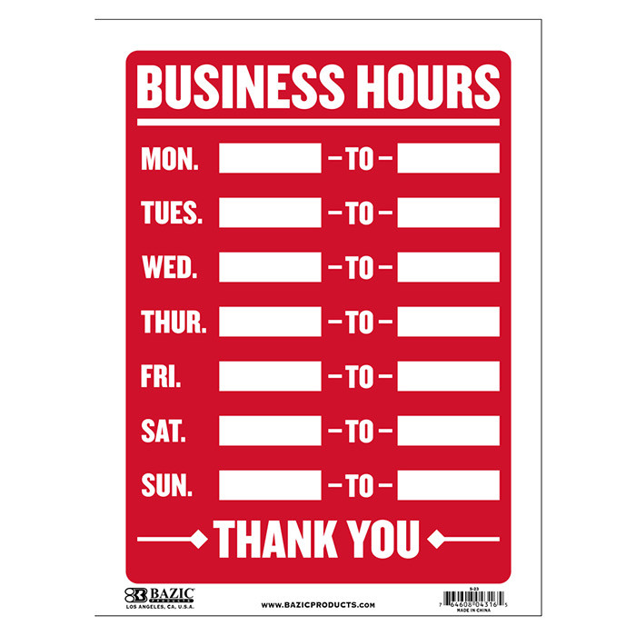 2 Pack - Business Hours Sign Durable Plastic Weatherproof 9 Inch x 12 Inch