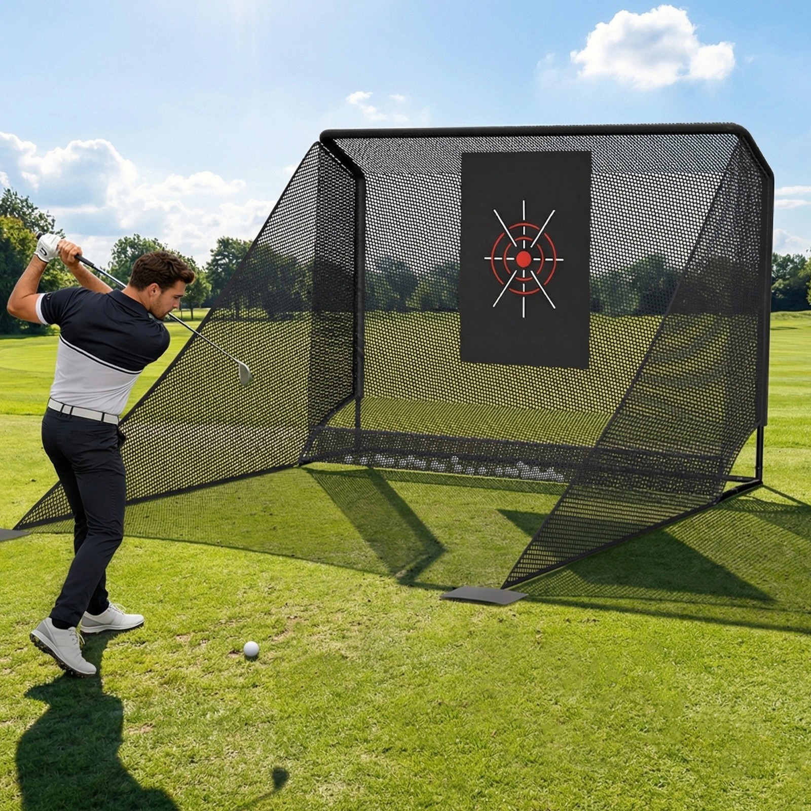 10x7.5 ft Golf Practice Hitting Net with Frame, Netting, Target and Accessories