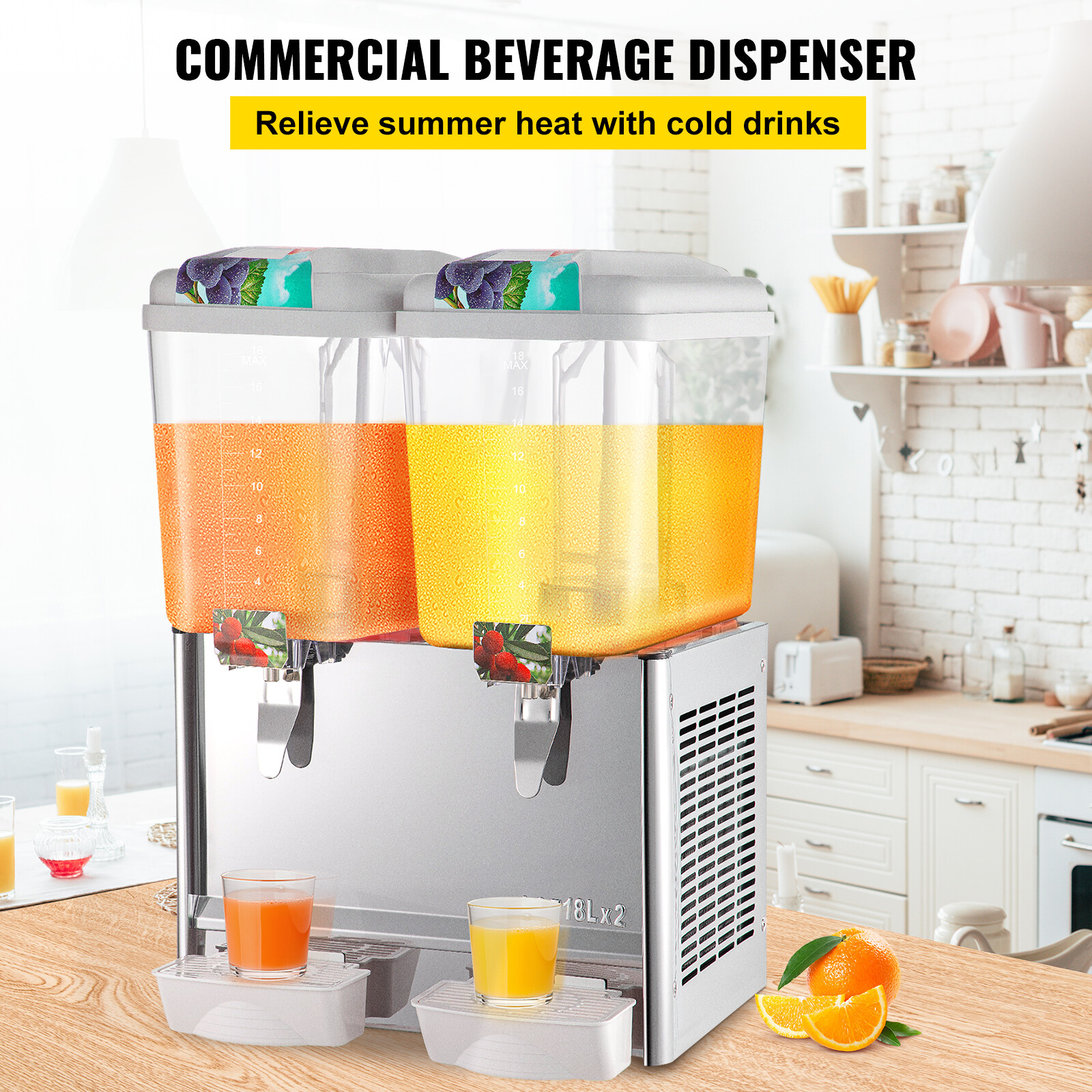 VEVOR Commercial Cold Beverage Juice Dispenser Frozen Ice Drink 9.5 Gal 2 Tanks