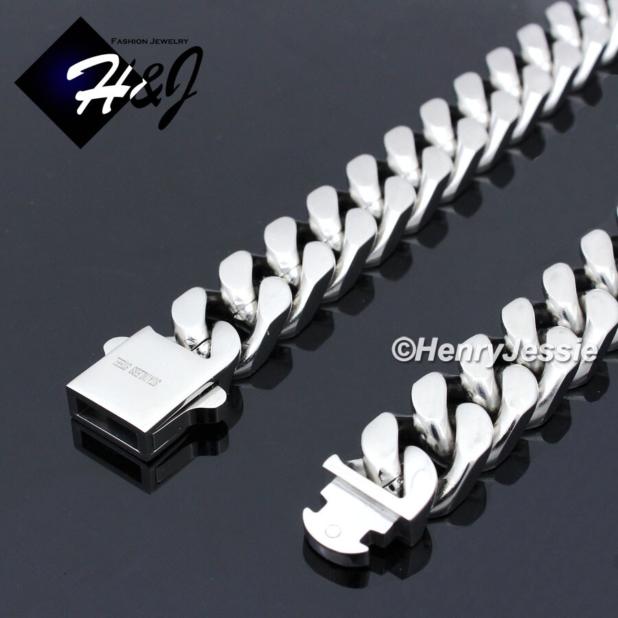 16"-40"MEN Stainless Steel 7/10/12mm Silver Miami Cuban Curb Chain Necklace*N166