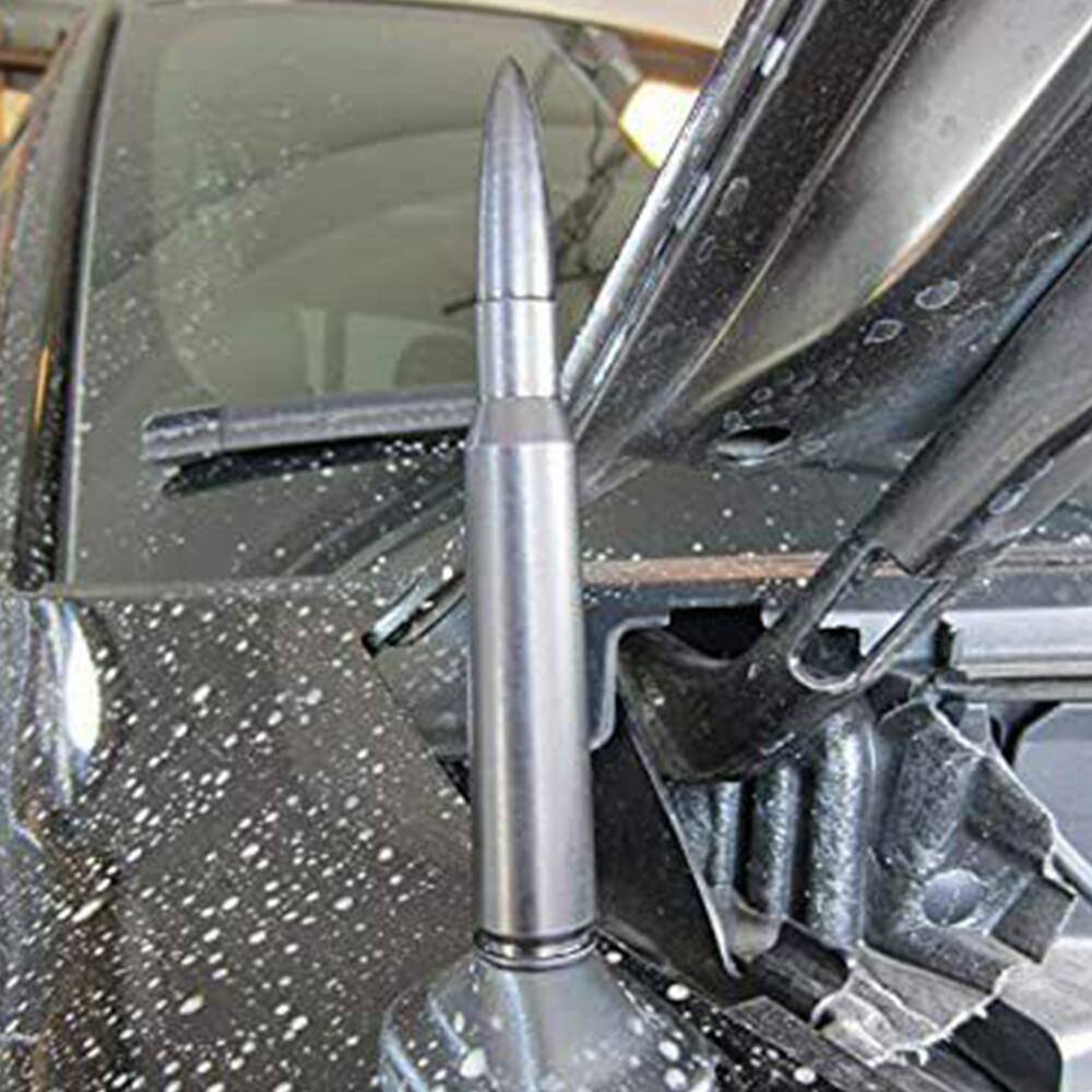 VMS FORD F150 F250 50 CAL CALIBER BULLET ALUMINUM SHORT ANTENNA CHROME SILVER