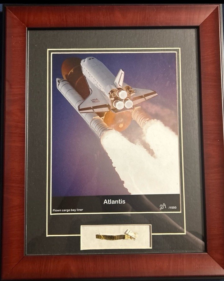 Vintage Space Shuttle Atlantis Framed Photo Flown Cargo Bay Liner Relic with COA