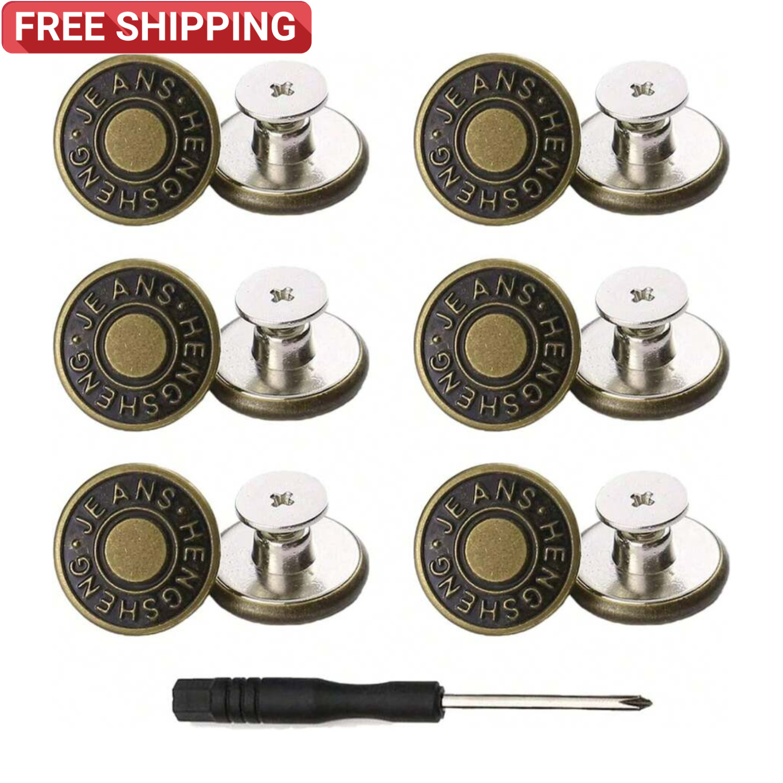 6 PCS Jeans Buttons No Sew Jean Button Replacement with Screwdriver 17mm