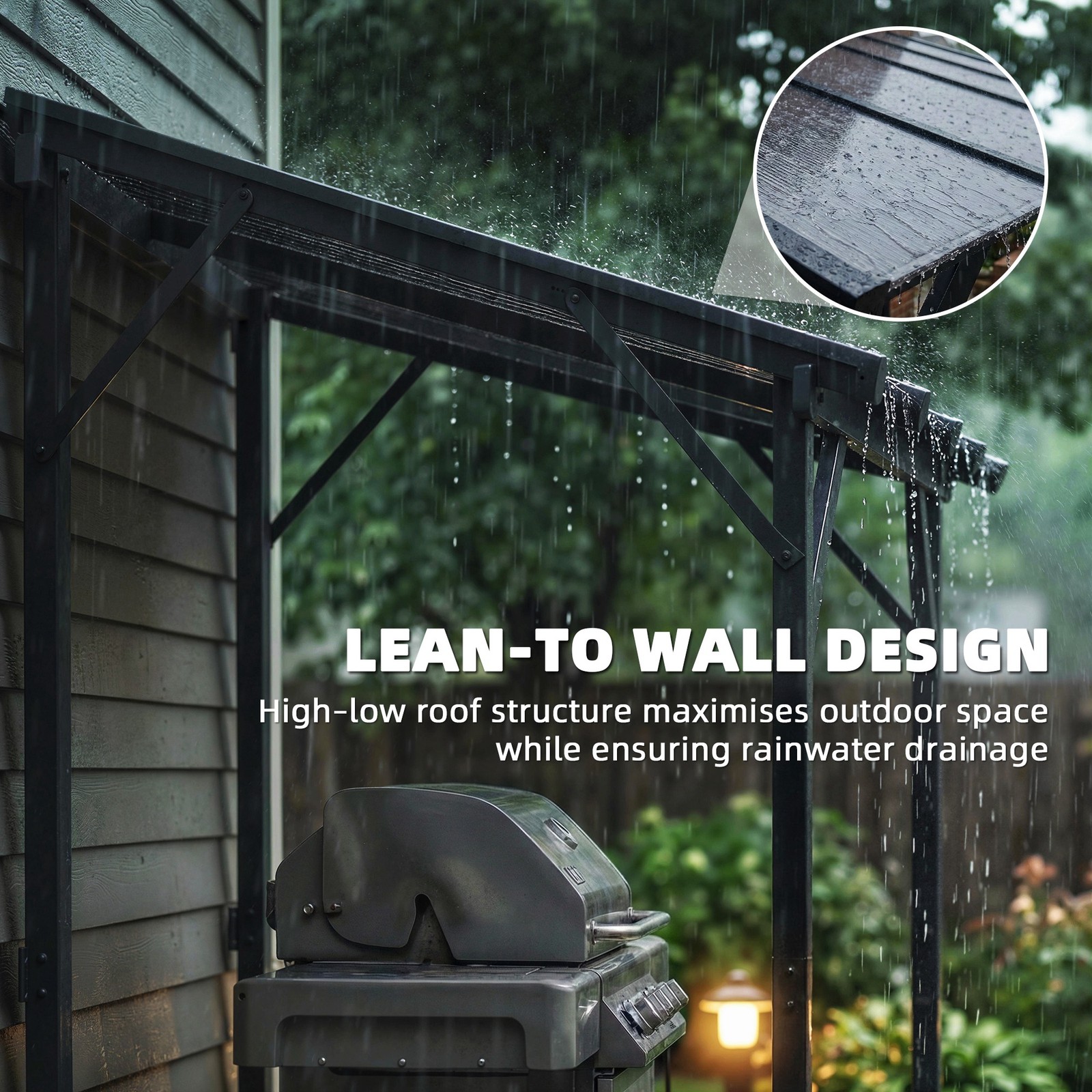 Outsunny 8' x 5' Grill Gazebo Lean-to Pergola with Polycarbonate Roof