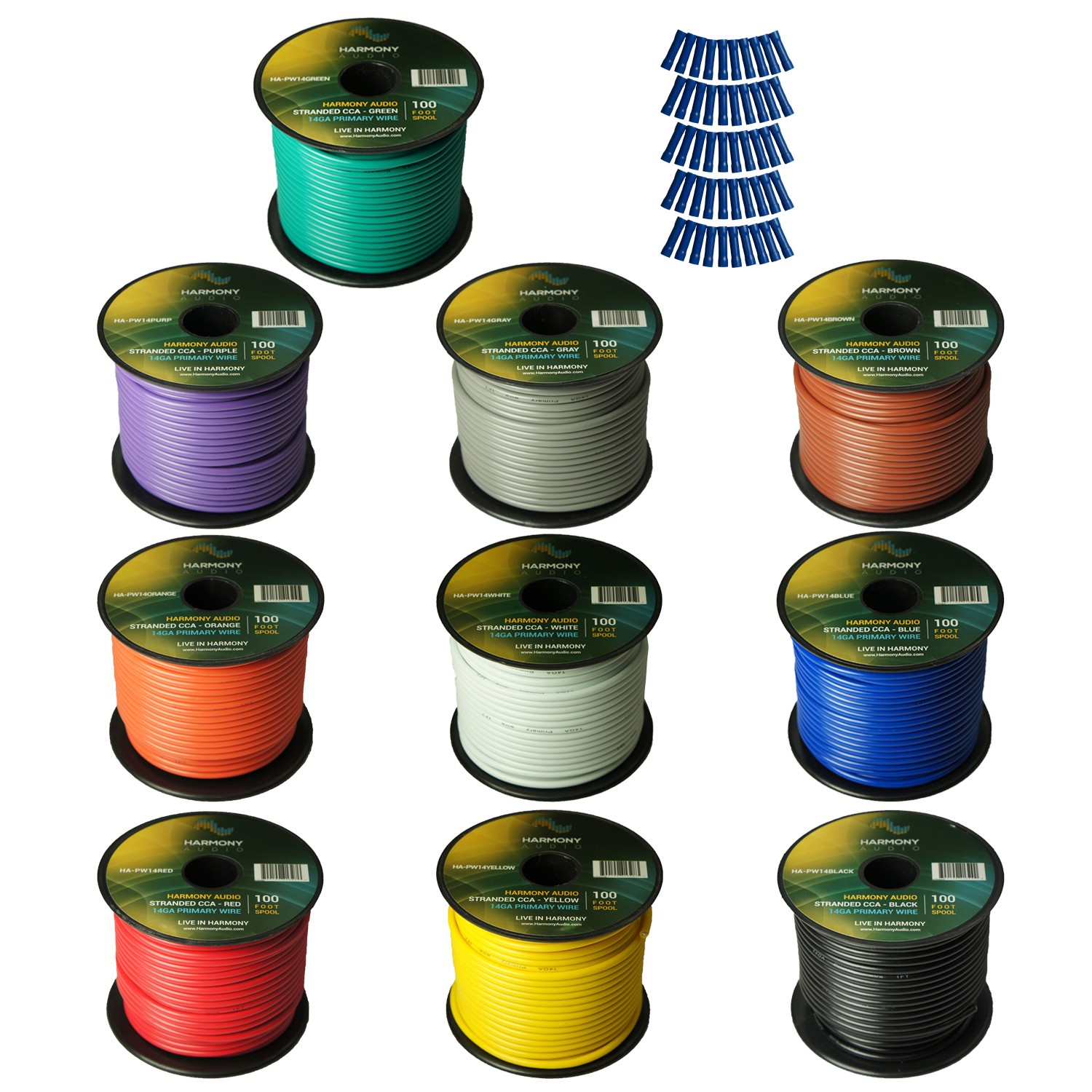 Harmony Car Primary 14 Gauge Power or Ground Wire 1000 Feet 10 Rolls Multi Color