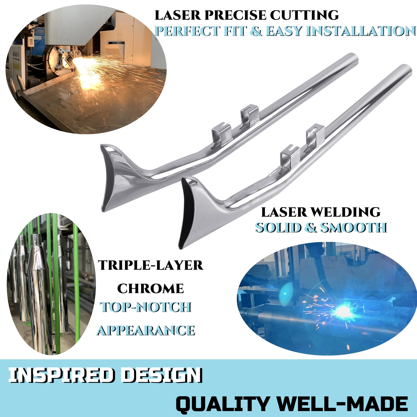 SHARKROAD Upswept Fishtail Slip on Exhaust for Harley 95-16 Touring & Bagger