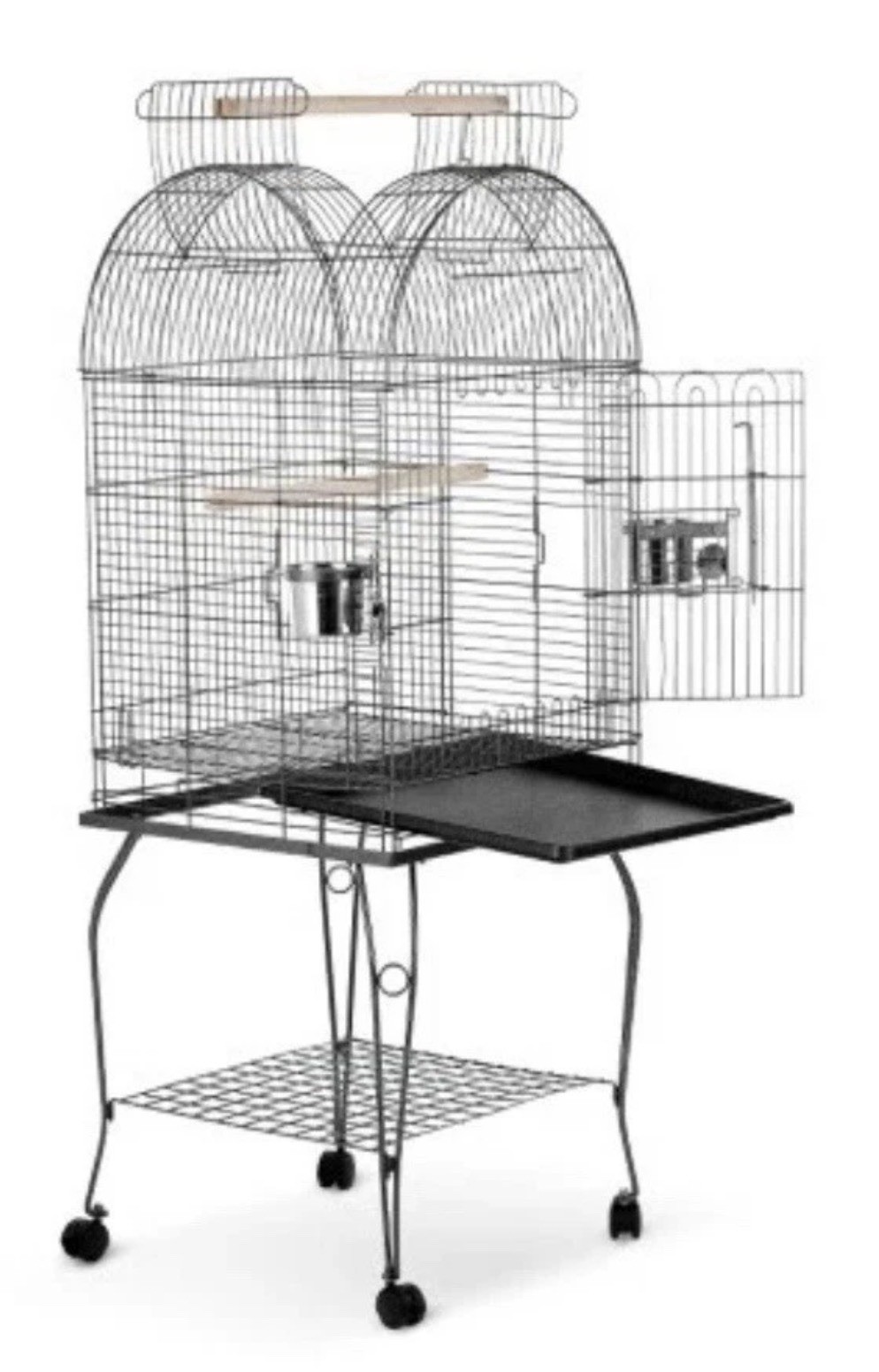 BIRD CAGE  Parrot  H18133 Dome Top with Stand – Silver Black – New in Box