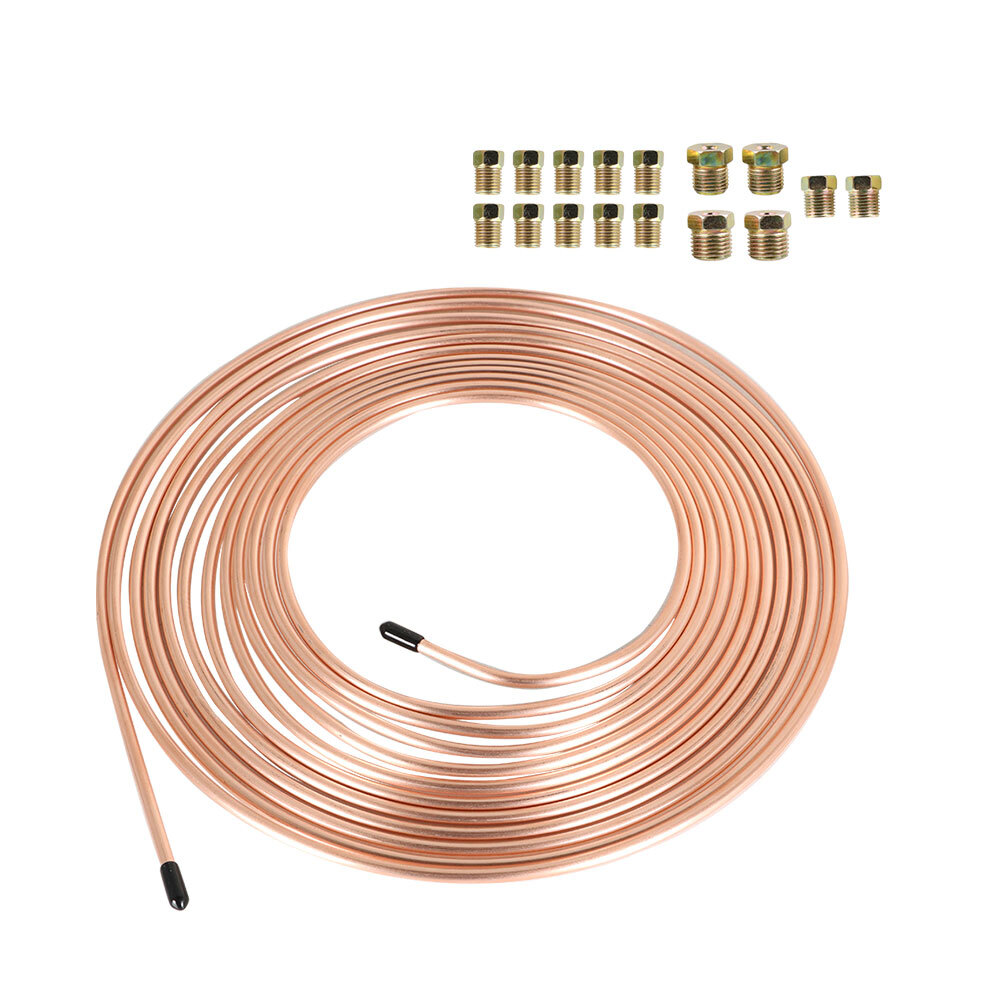 LABLT 25Ft Roll Coil of 3/16'' OD Copper Nickel Brake Line Tubing Kit 16 Fitting