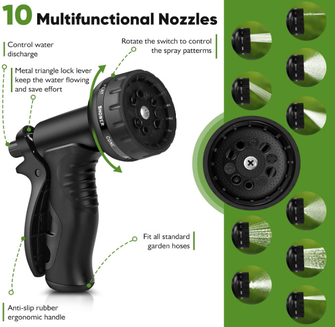 Manguera acero 100 ft, resistente, sin nudos, con boquilla 10 funciones, Nuevo