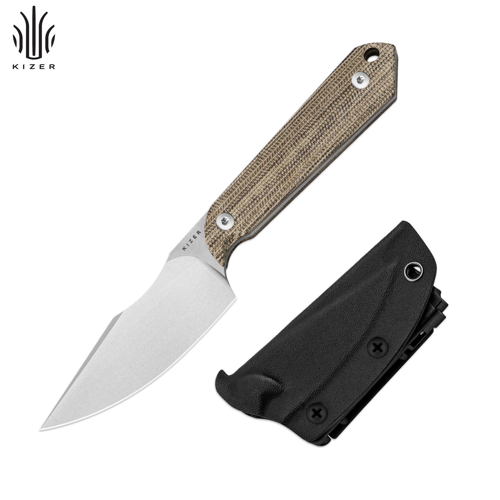 Kizer Mini Harpoon Drop Point Fixed Knife AEB-L Blade Micarta Handle With Sheath
