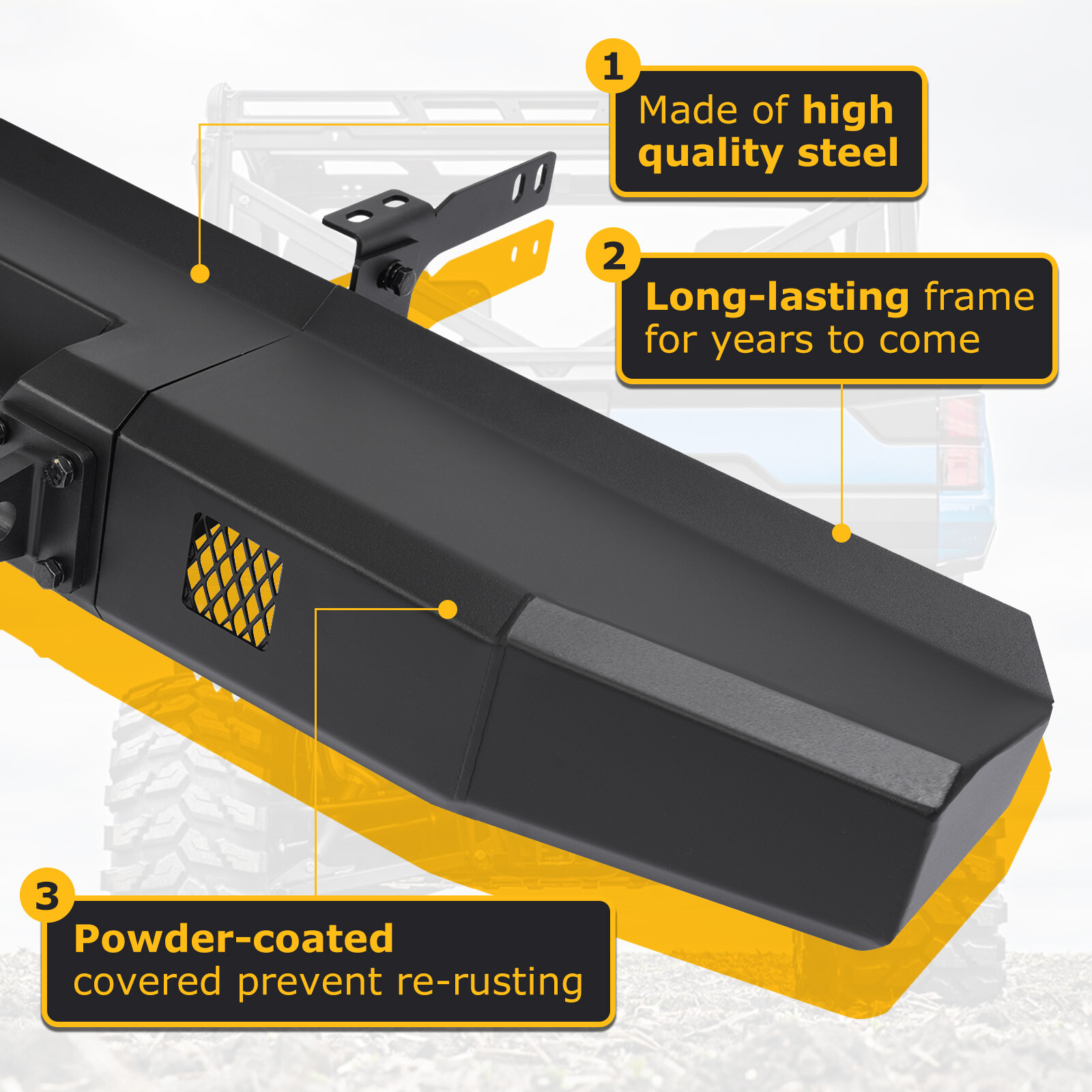 Rear Steel Bumper Powder Coated For Polaris Ranger 1000 /XP 1000 2018-2024 UTV