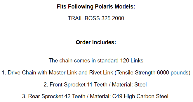 Drive Chain & Sprockets Kit for Polaris Trail Boss 325 2000
