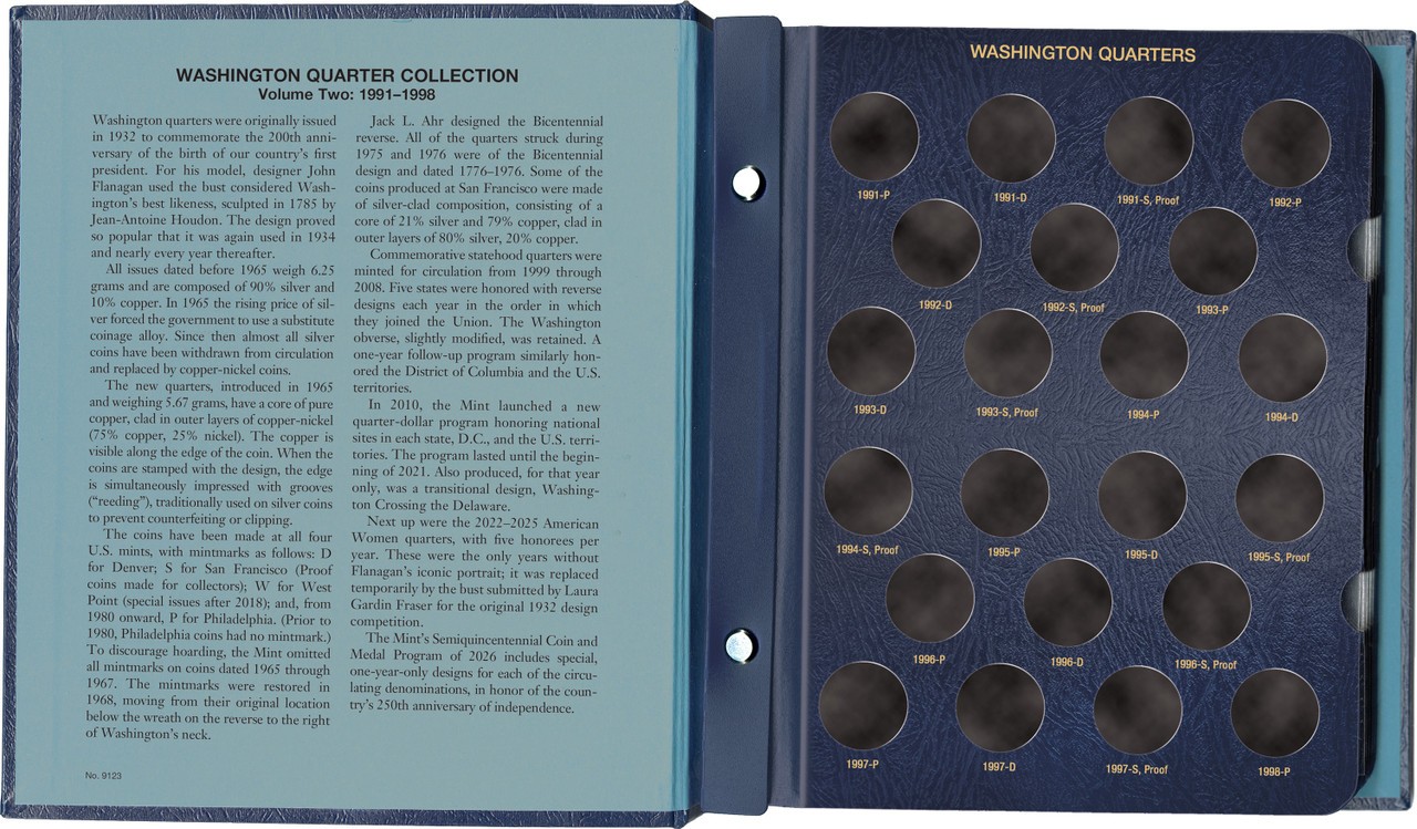 Washington Quarter Set – Guide Book + 2 Whitman Albums 1932–1998 Collection
