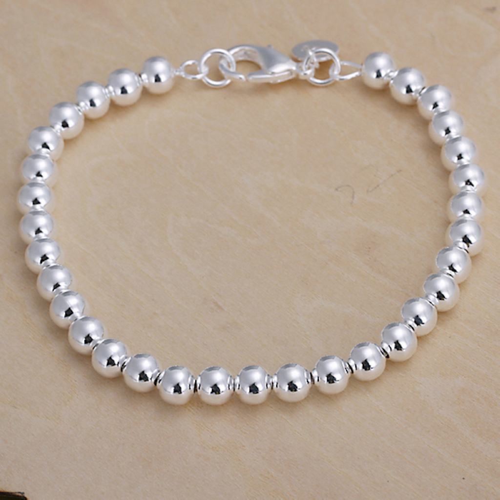 925 Sterling Silver Hollow Bead Bracelet 7 Inch 6mm Lobster L49