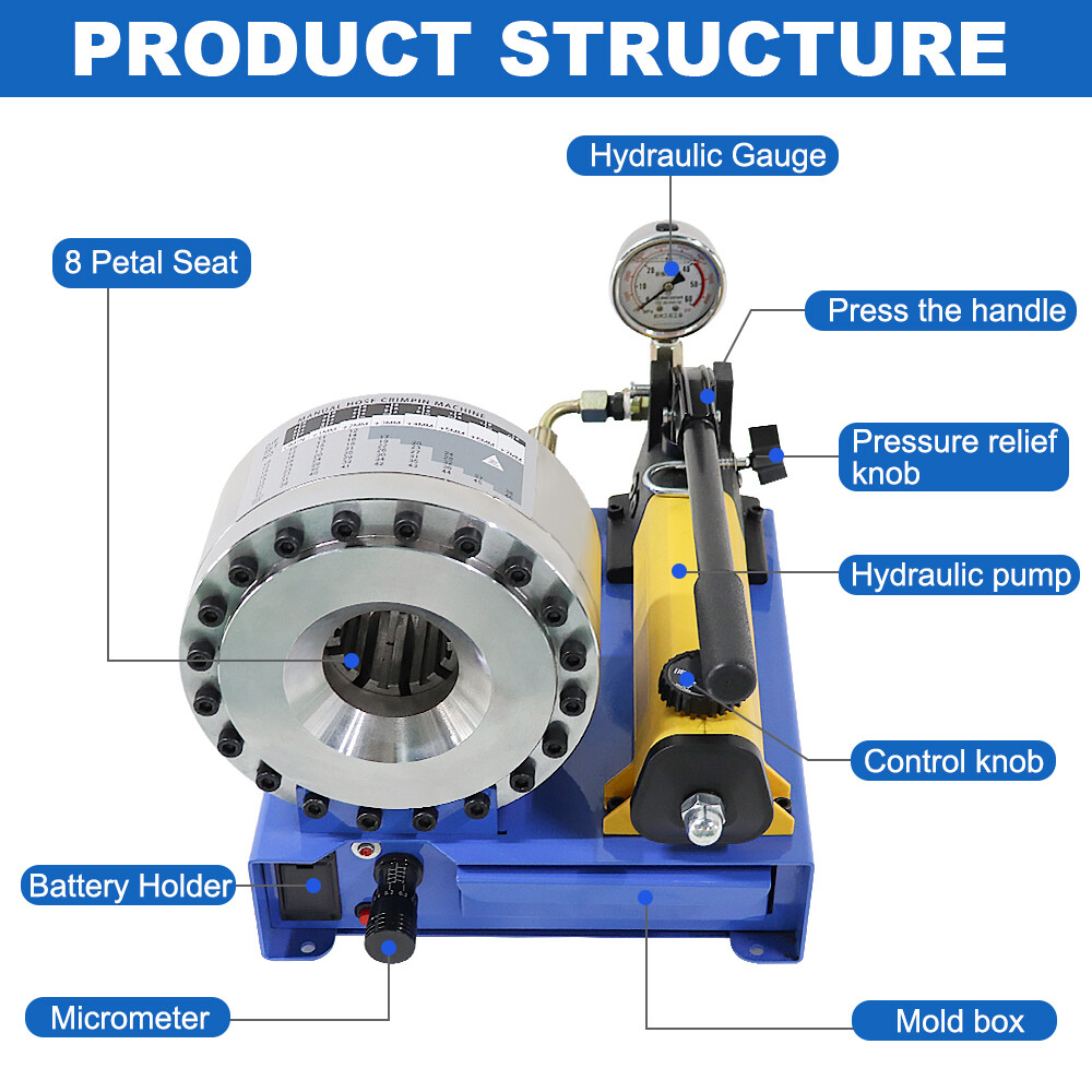 Pipe Crimper Machine Manual Hydraulic Hose Crimping with 8 Dies Sets Portable