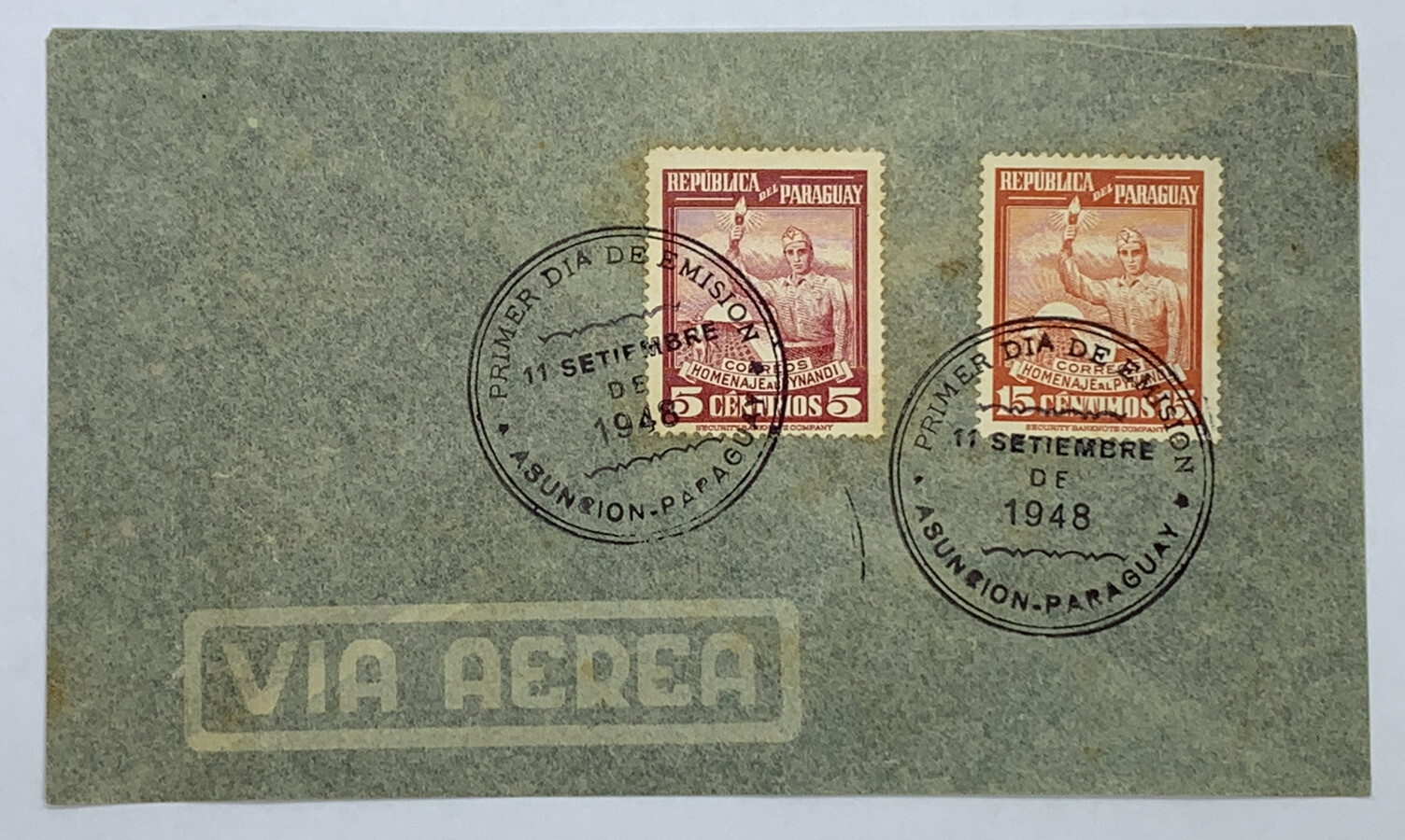 1948 PARAGUAY COVER MADE OF GLASSINE PAPER WITH ASUNCION CANCELS