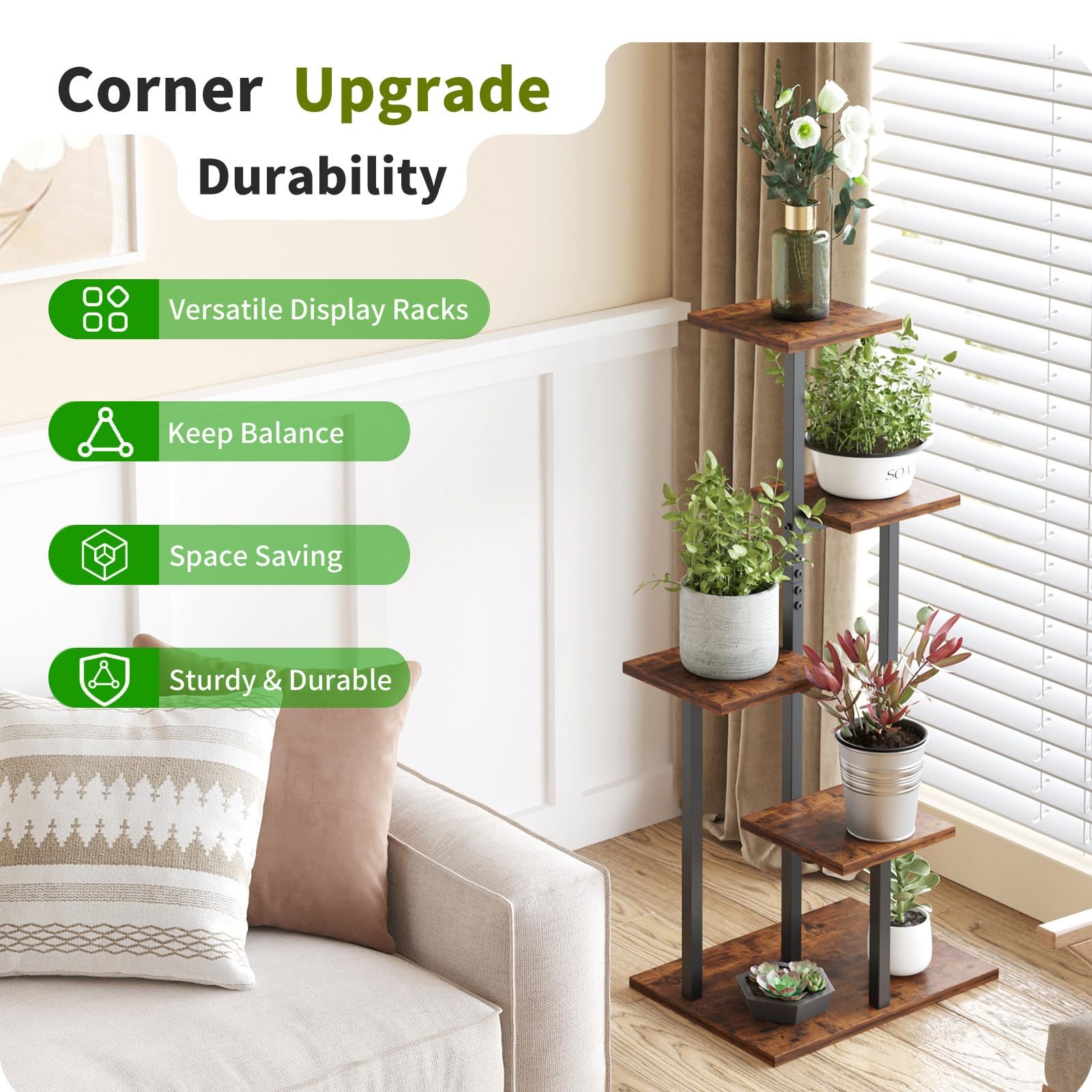 VonDream 4 Tier Plant Stand Indoor, Tiered Stands for Indoor Brown