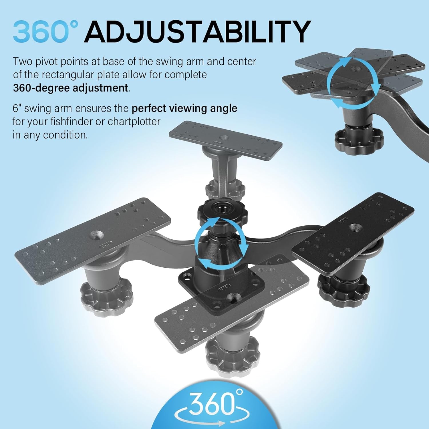 6" Swing Arm Mount Fishfinder & Chartplotter Bracket 360° for Garmin, Lowrance